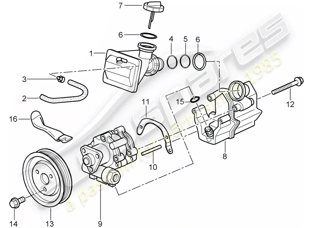 porsche 2004 (986 boxster) dirección asistida - bomba de dirección asistida - para dirección asistida - contenedor diagrama de piezas