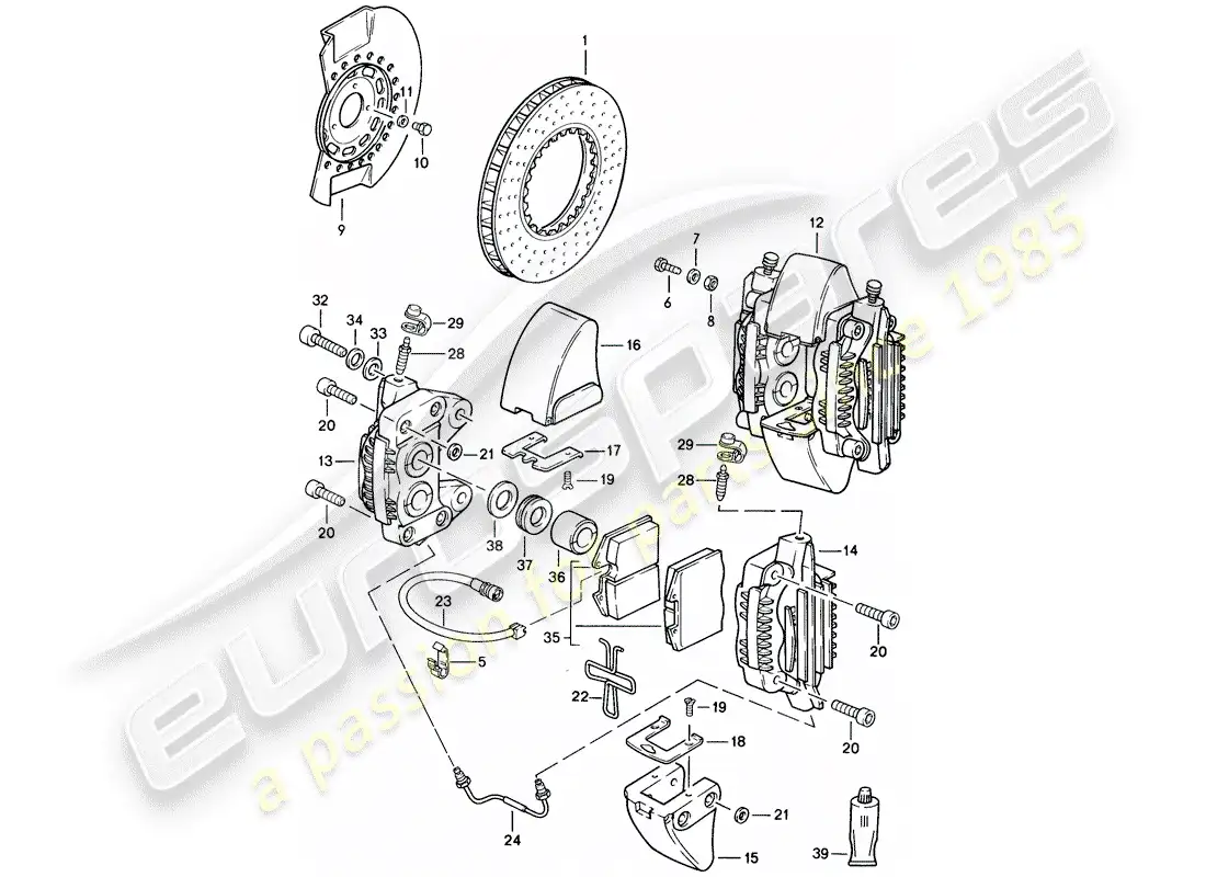 porsche 1989 (911) freno - eje delantero diagrama de piezas