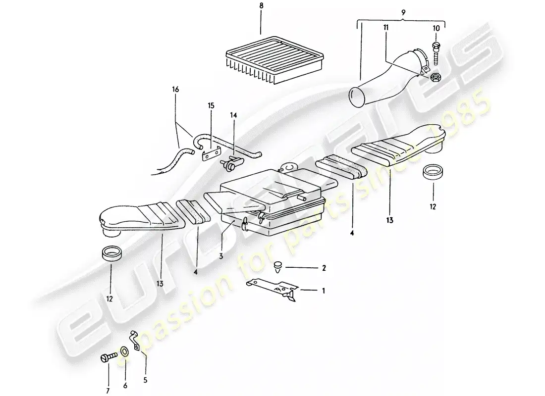 porsche 1975 (914) diagrama de piezas del limpiador de aire