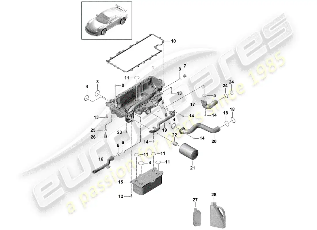 porsche 2014 (991-1 r/gt3/rs) filtro de aceite diagrama de piezas