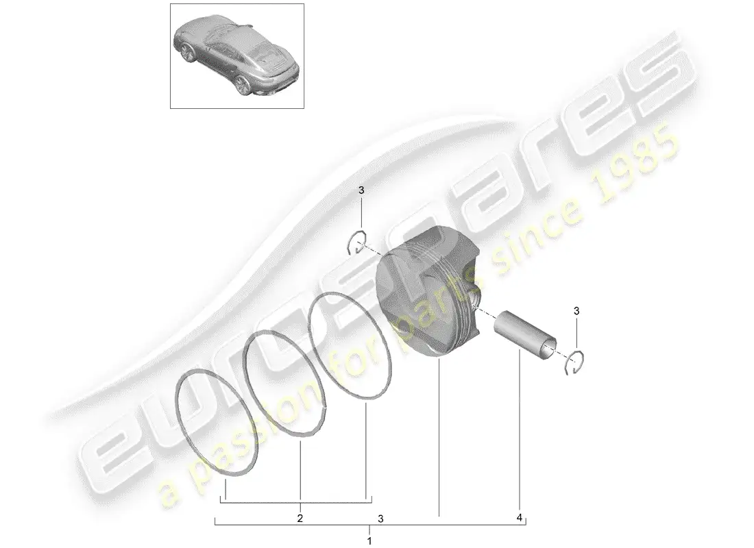 porsche 2014 (991-1 turbo) pistón diagrama de piezas