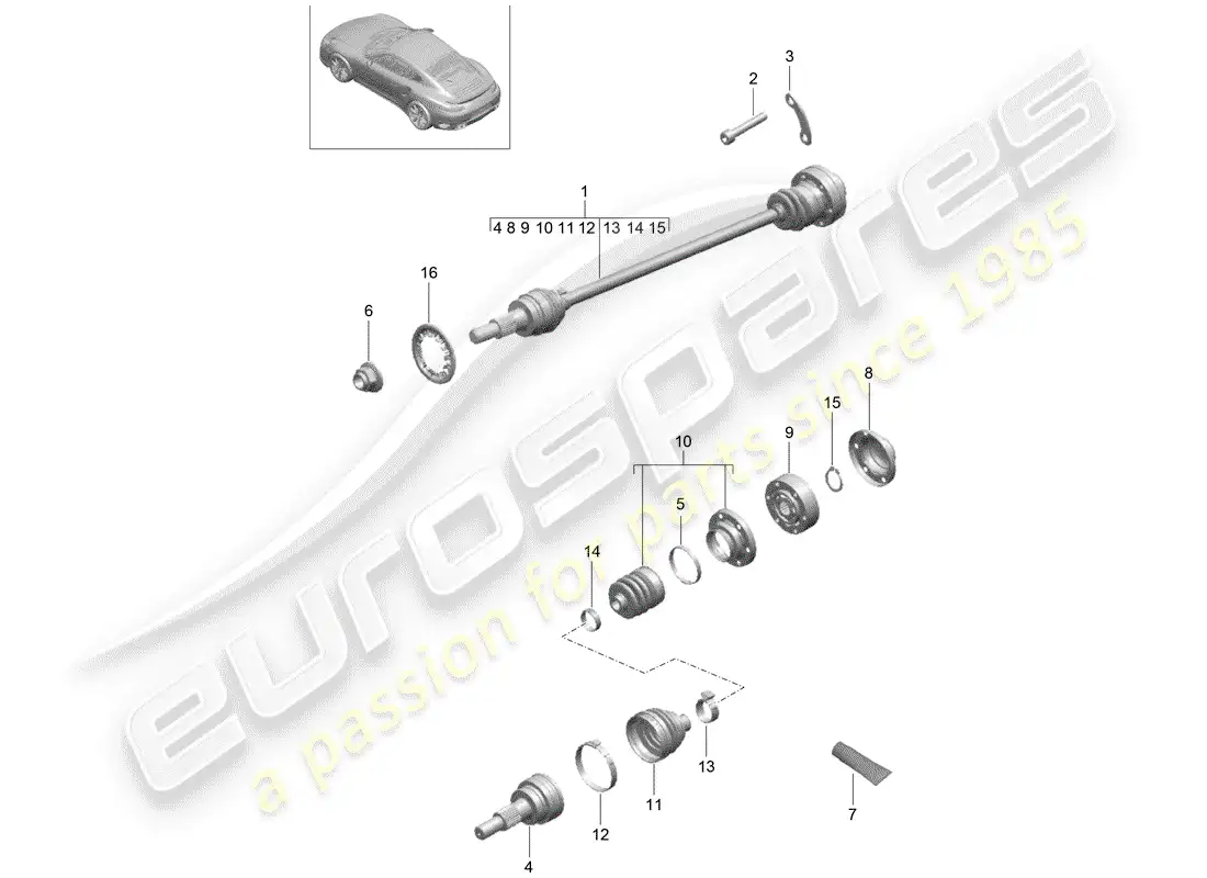 porsche 2015 (991-1 turbo) eje de accionamiento diagrama de piezas