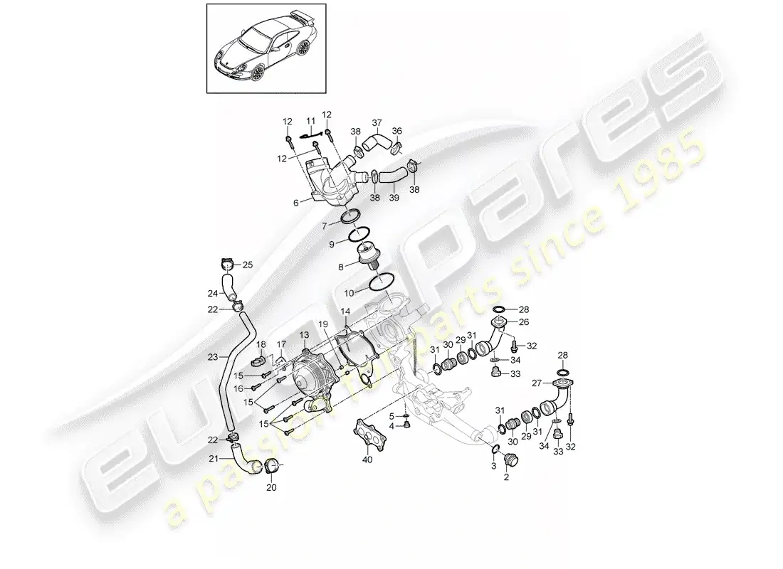 porsche 2011 (997-2 gt3) bomba de agua diagrama de piezas