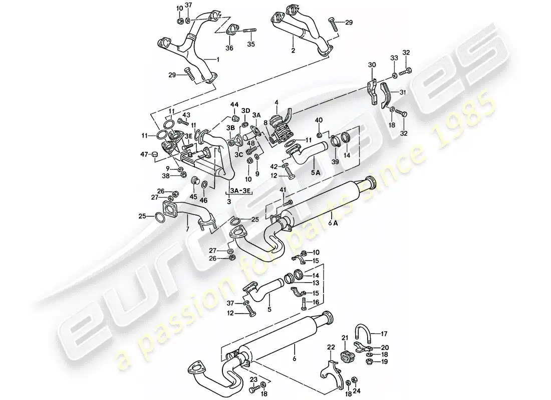porsche 1986 (944) sistema de escape - - silenciador de escape, delantero diagrama de piezas