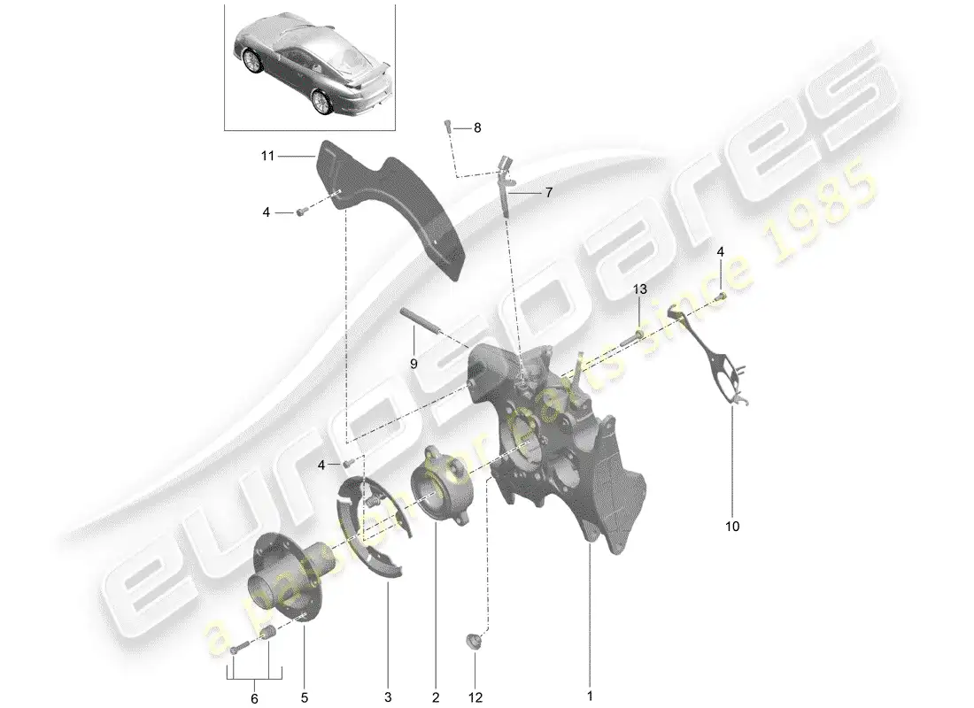 porsche 2016 (991-1 r/gt3/rs) portador de ruedas diagrama de piezas
