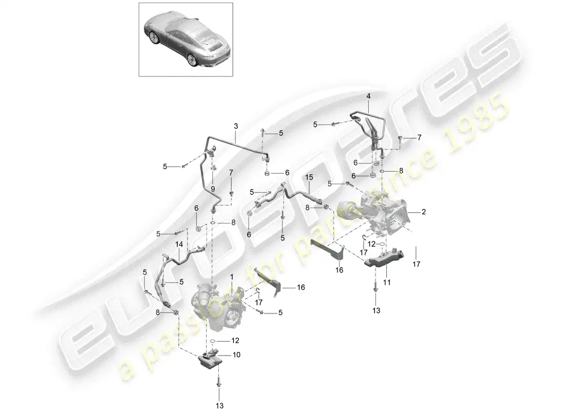 porsche 2020 (991-2) turbocompresor de gases de escape diagrama de piezas