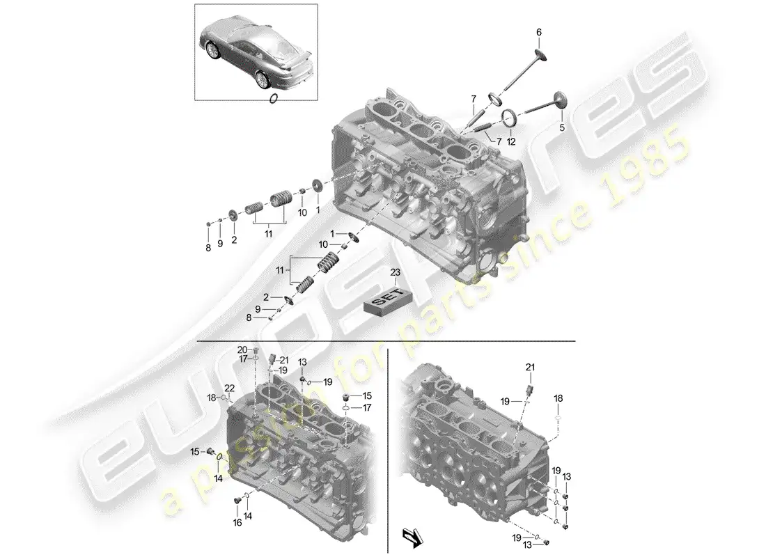 porsche 2016 (991-1 r/gt3/rs) cabeza de cilindro diagrama de piezas