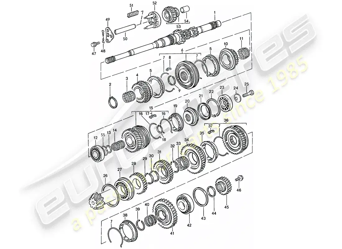 porsche 1986 (944) engranajes y ejes - caja de cambios manual diagrama de piezas