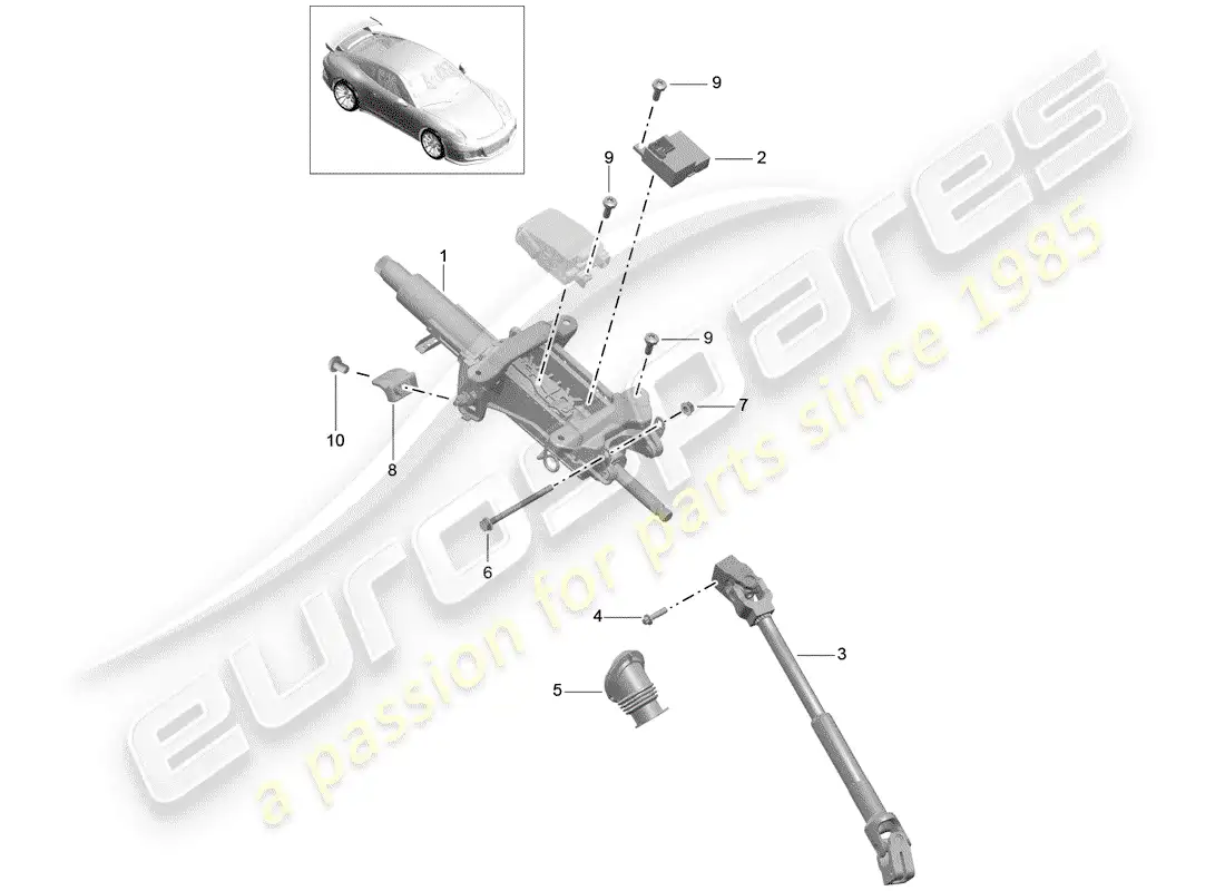 porsche 2016 (991-1 r/gt3/rs) columna de dirección diagrama de piezas