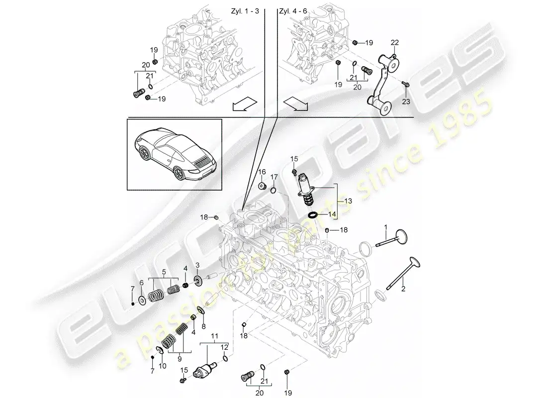 porsche 2009 (997-2) cabeza de cilindro diagrama de piezas