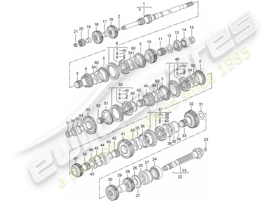 porsche 2009 997-2 turbo / gt2 engranajes y ejes diagrama de piezas