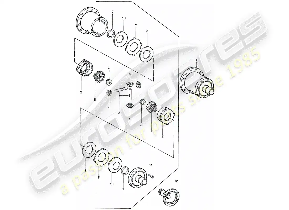 porsche 1986 (944) diferencial de deslizamiento limitado - caja de cambios manual diagrama de piezas