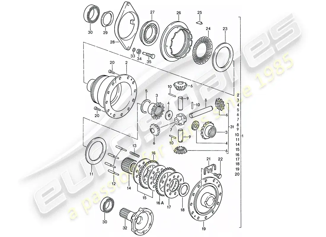 porsche 1989 (928) caja de cambios manual - porsche - diferencial de deslizamiento limitado - d - mj 1990>> diagrama de piezas