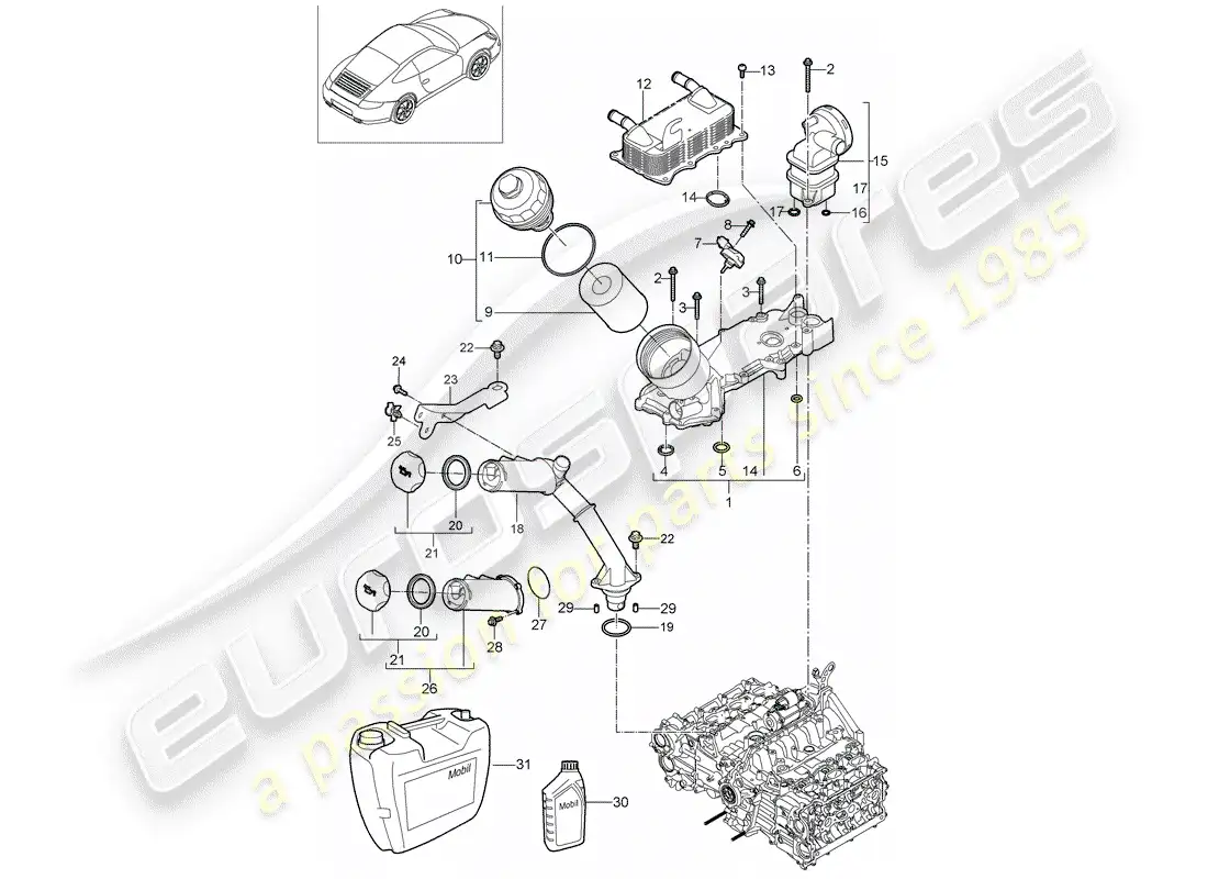 porsche 2010 (997-2) lubricación del motor diagrama de piezas
