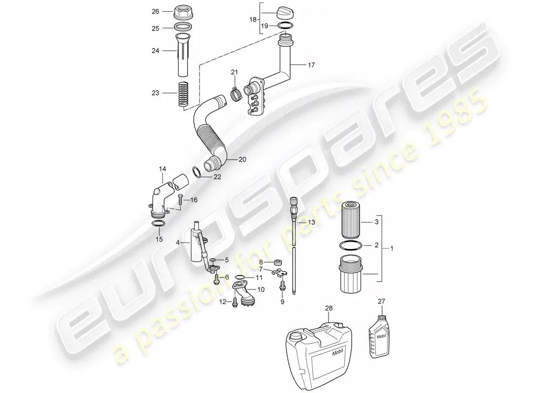 porsche 2007 (987 boxster) lubricación del motor diagrama de piezas