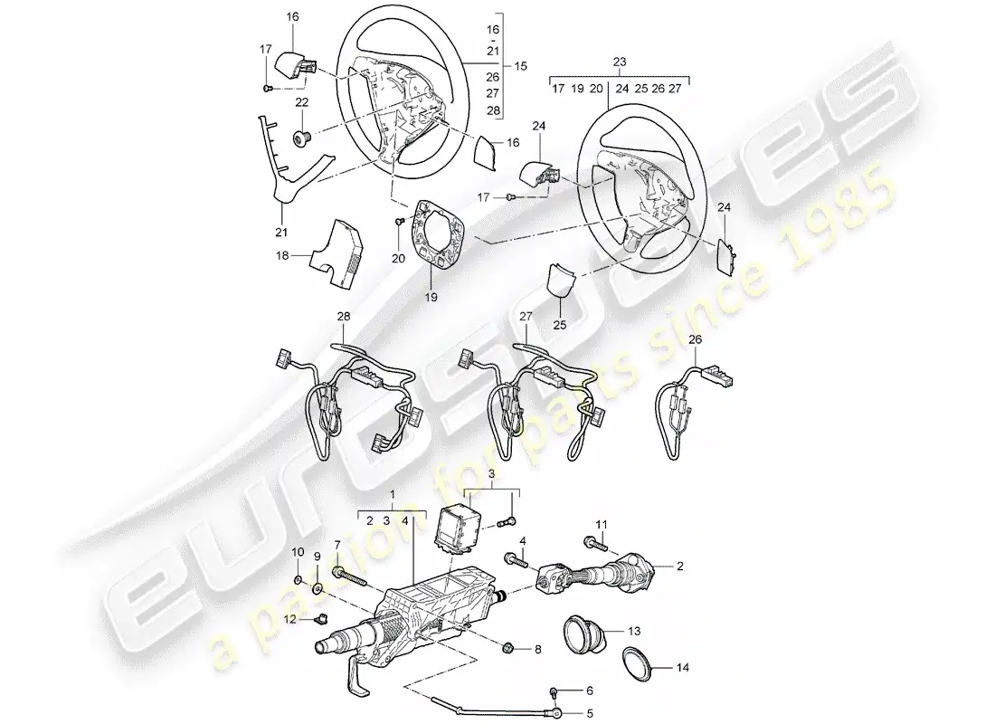 porsche 2005 (987 boxster) tubo protector de dirección diagrama de piezas