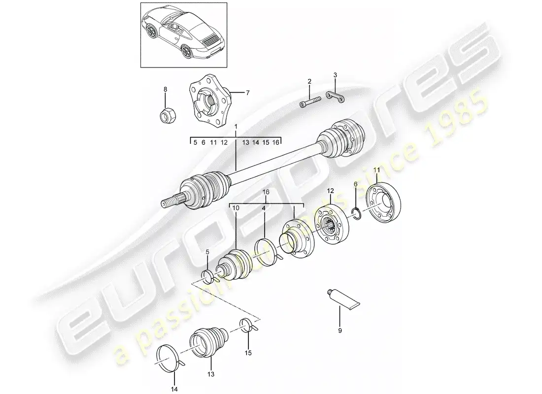 porsche 2009 (997-2) eje de accionamiento diagrama de piezas