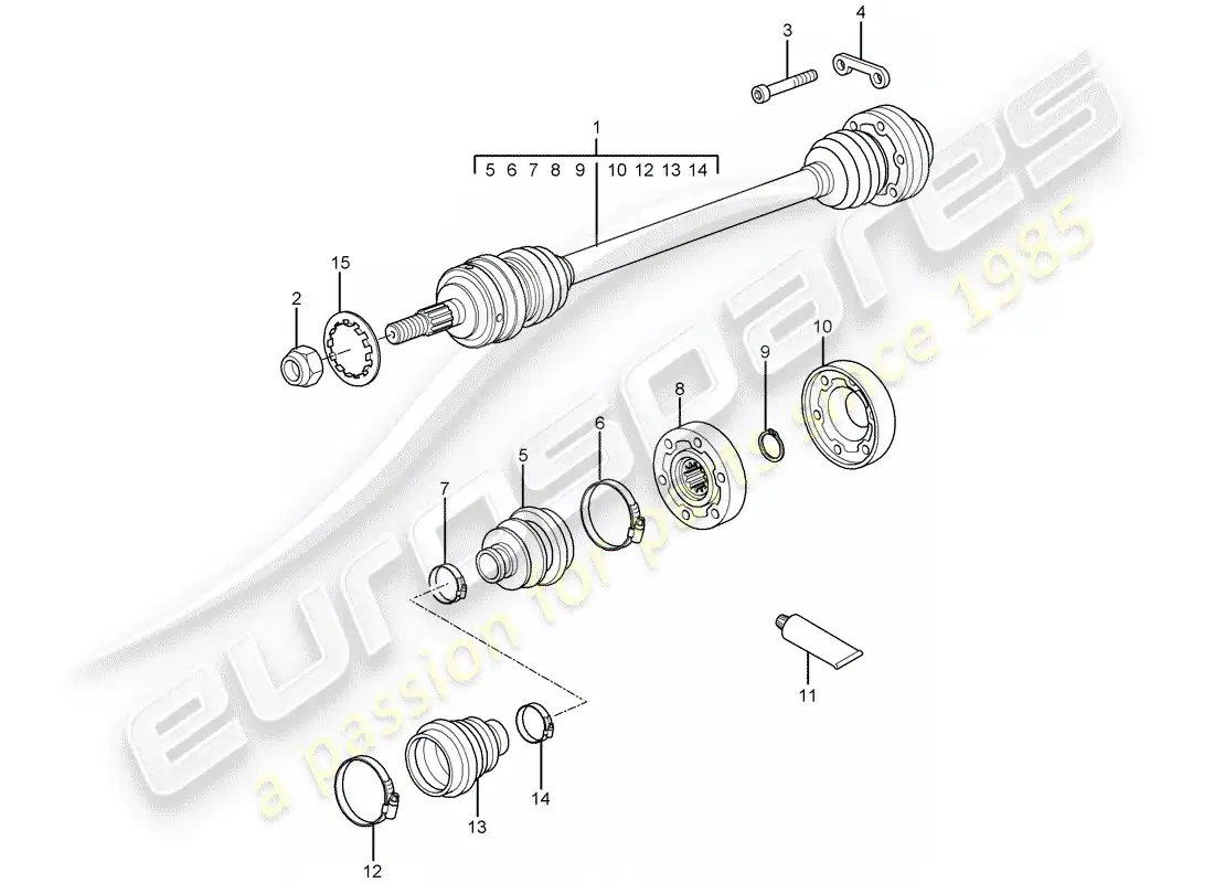 porsche 2007 (997-1) eje de accionamiento diagrama de piezas