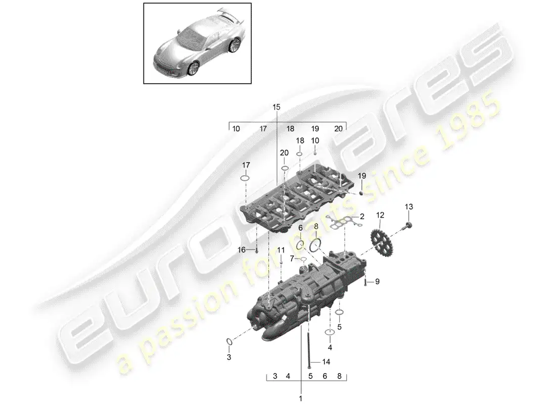 porsche 2016 (991-1 r/gt3/rs) bomba de aceite diagrama de piezas