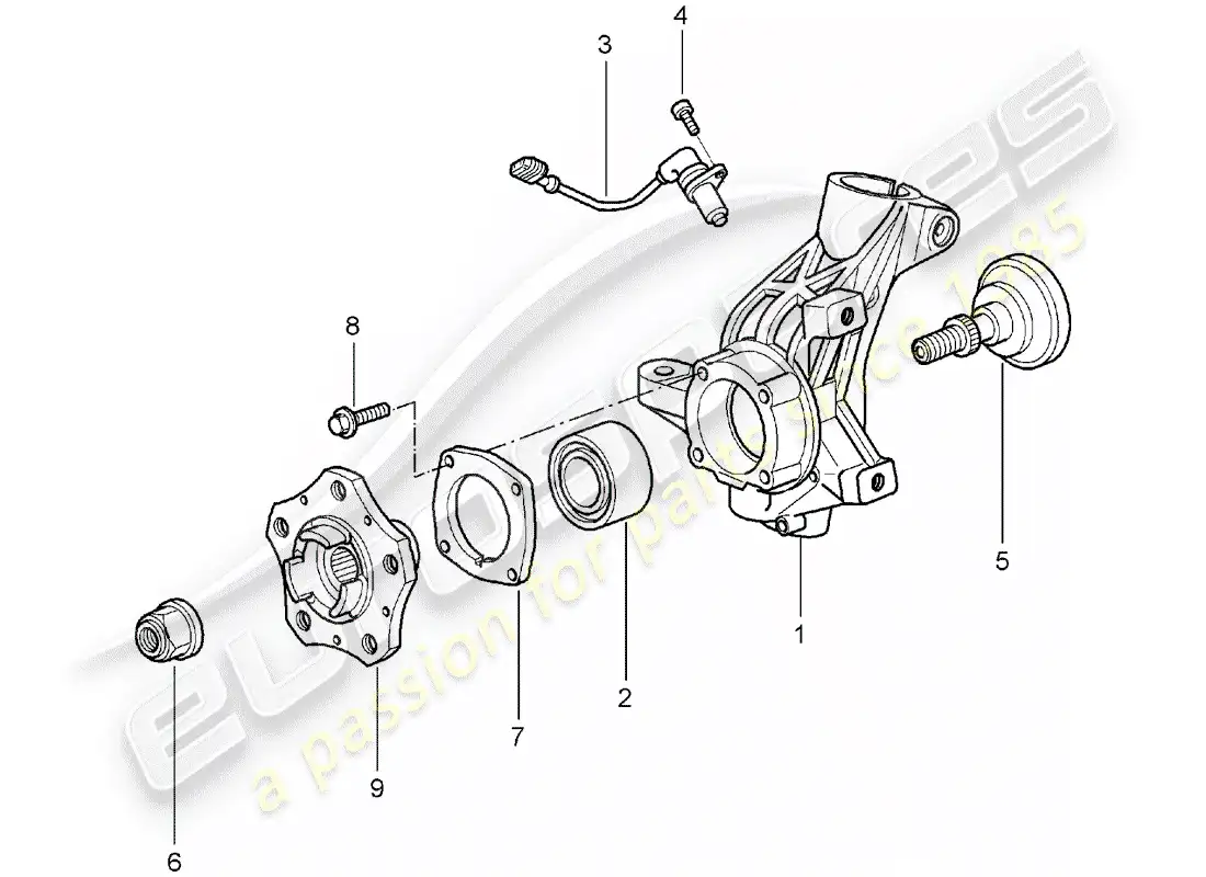 porsche 2006 (987 boxster) portador de ruedas diagrama de piezas