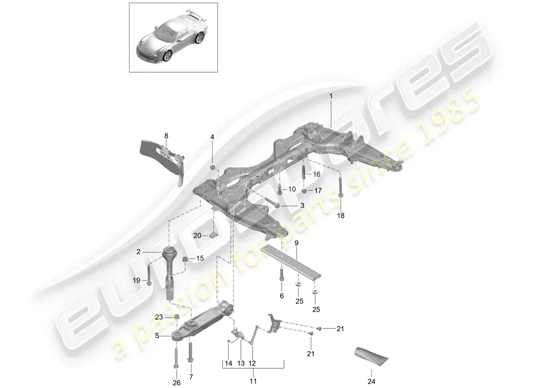 porsche 2016 (991-1 r/gt3/rs) travesaño diagrama de piezas