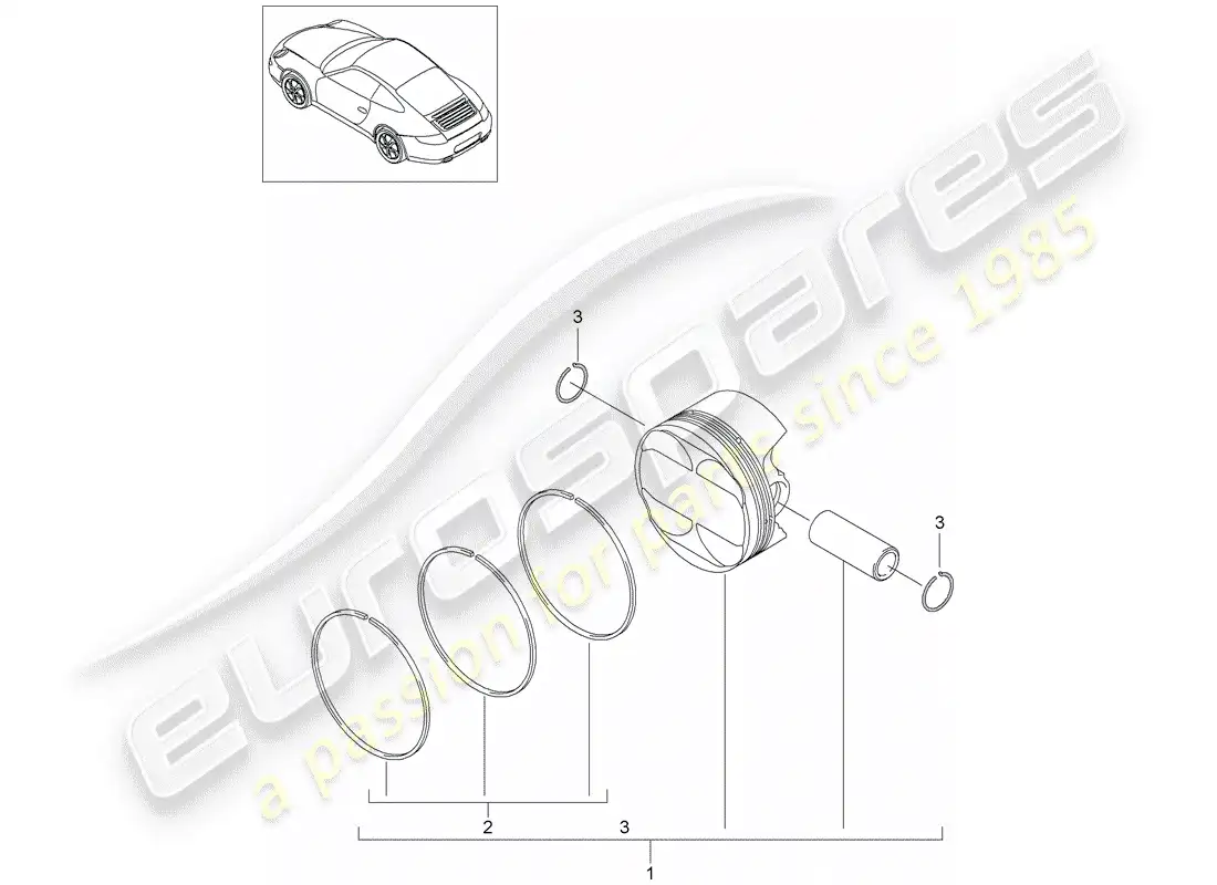 porsche 2010 (997-2) pistón diagrama de piezas