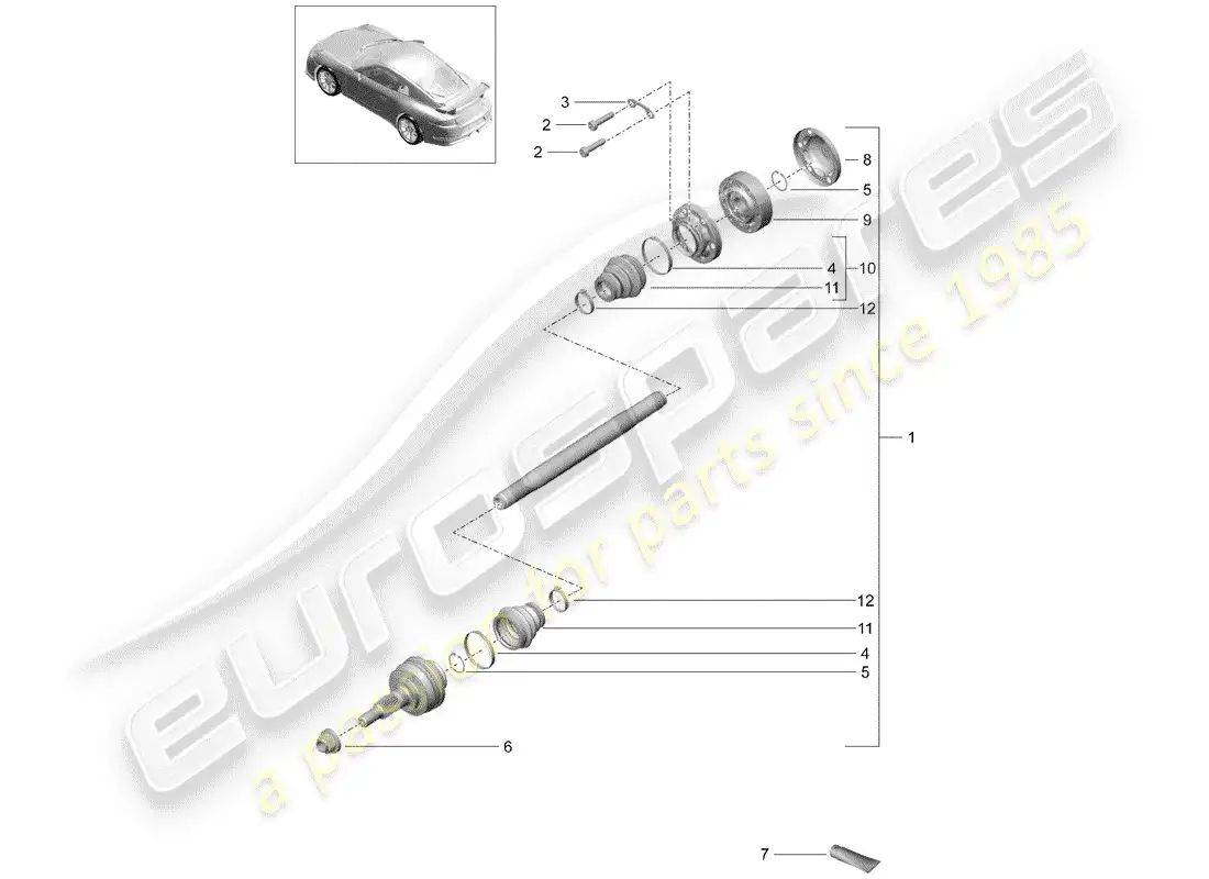 porsche 2016 (991-1 r/gt3/rs) eje de accionamiento diagrama de piezas