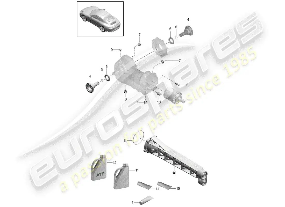 porsche 2019 (991-2) diferencial del eje delantero diagrama de piezas