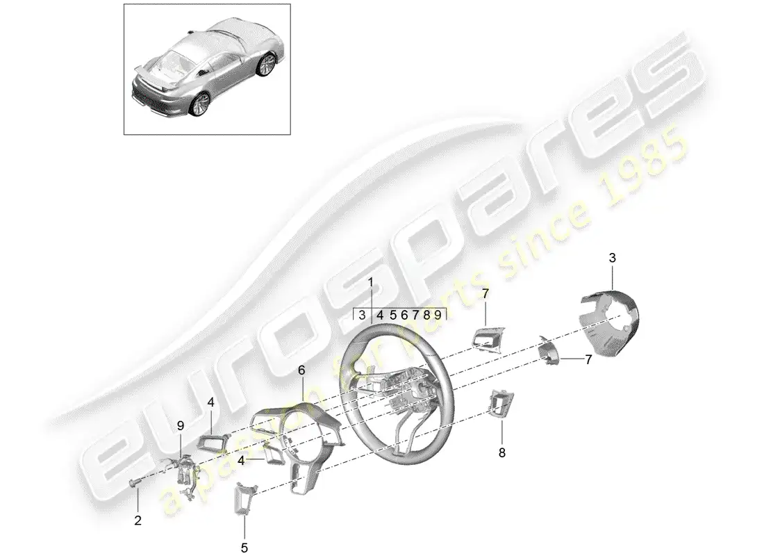 porsche 2016 (991-1 r/gt3/rs) volante diagrama de piezas