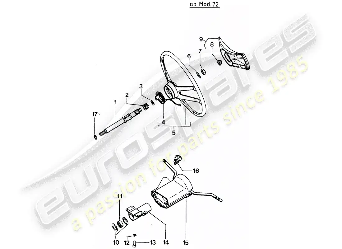 porsche 1976 (914) eje de dirección intermedio - volante - interruptor de la columna de dirección - d - mj 1972>> diagrama de piezas