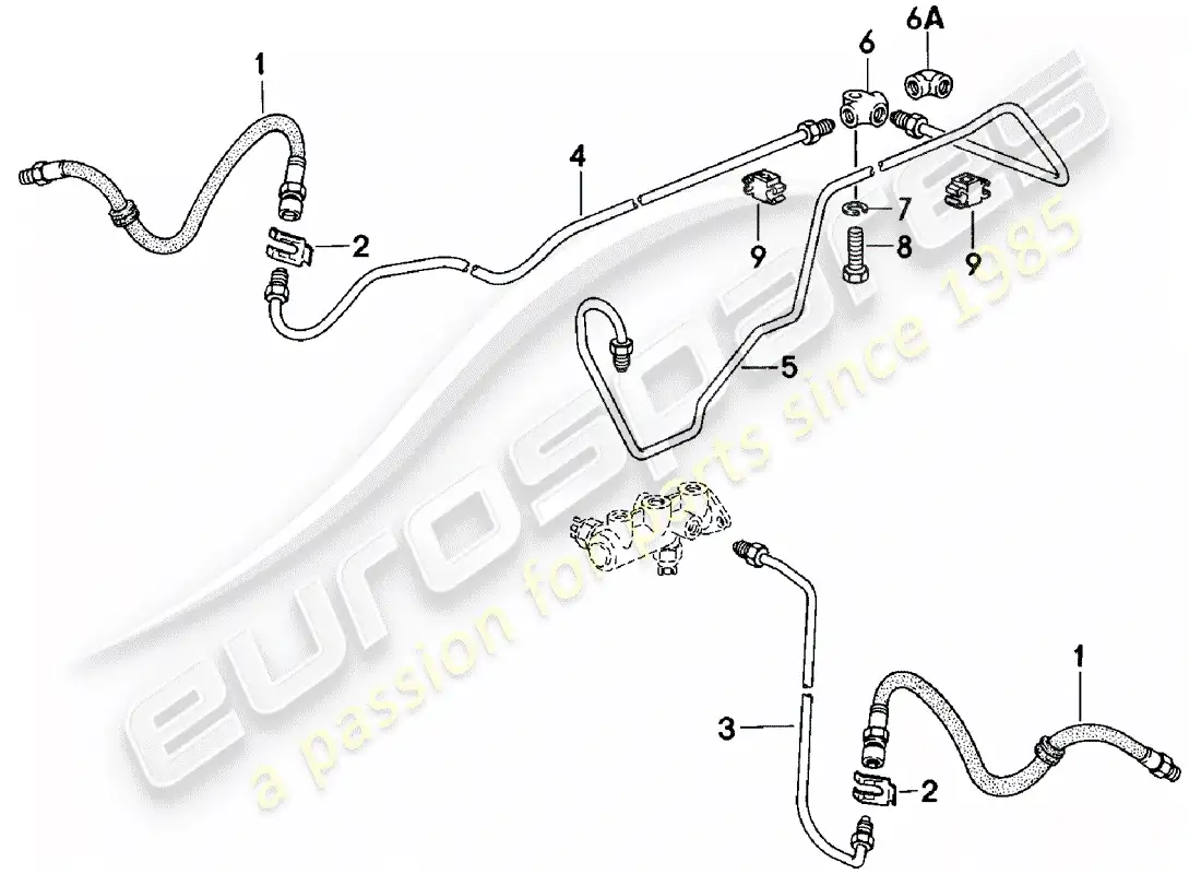porsche 1981 (924) líneas de freno diagrama de piezas