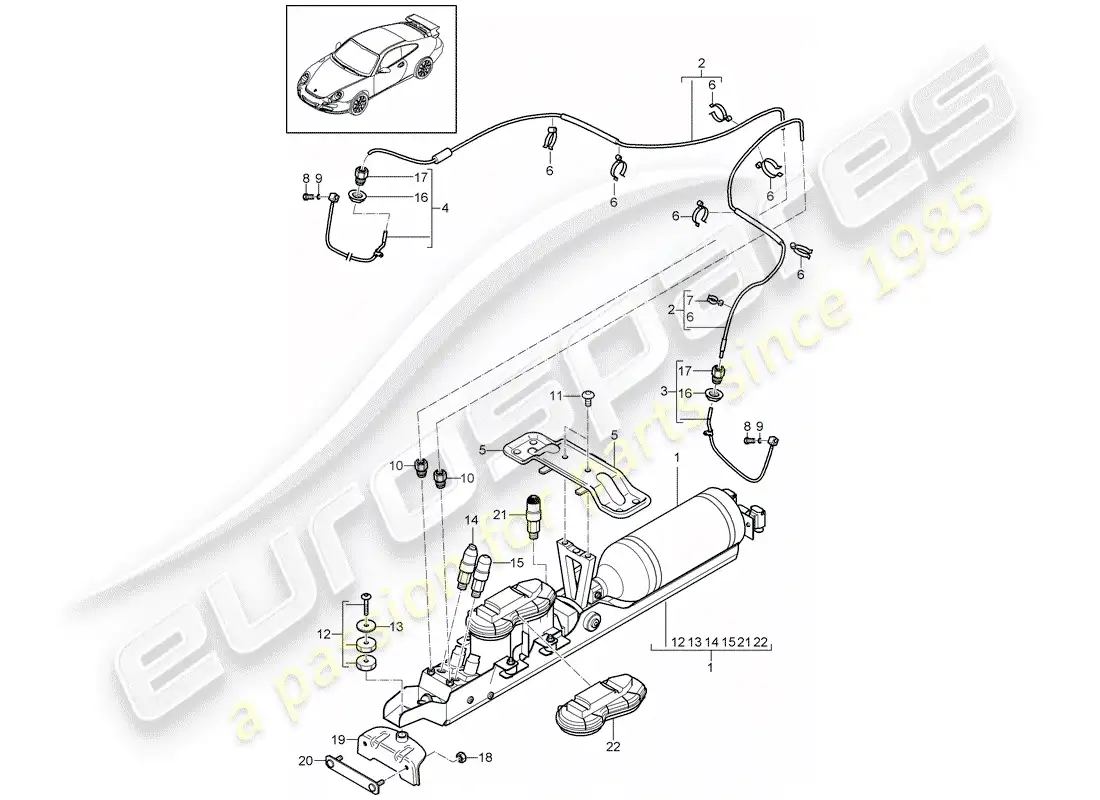 porsche 2010 (997-2 gt3) sistema autonivelante diagrama de piezas