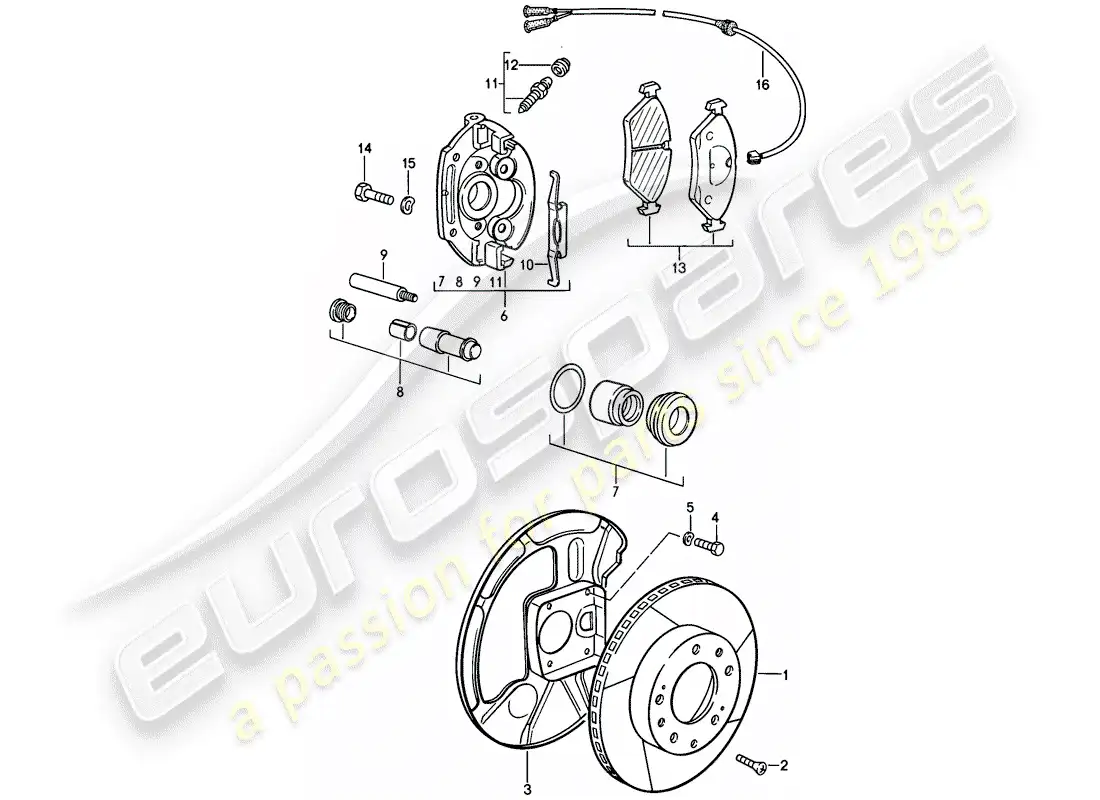 porsche 1981 (928) frenos de disco - eje delantero - pinza flotante - f 92-a0800 750>> - f 92-a0820 001>> diagrama de piezas