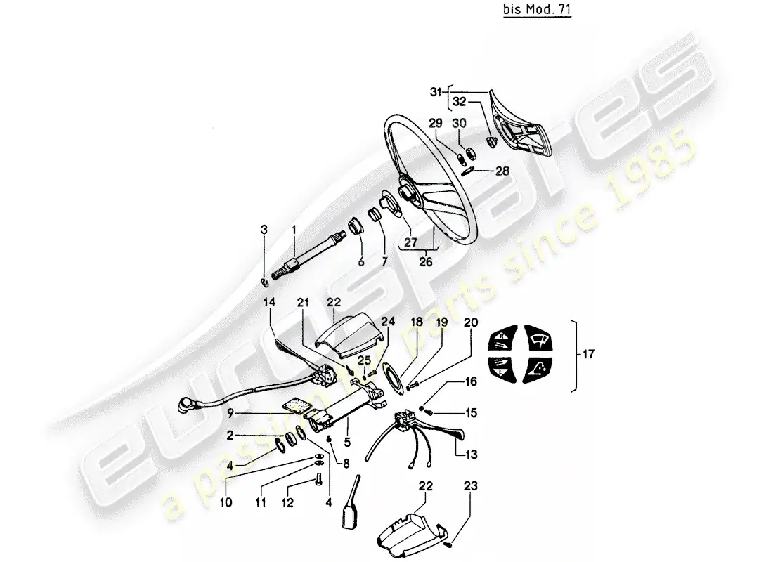 porsche 1976 (914) eje de dirección intermedio - volante - interruptor de la columna de dirección - d >> - mj 1971 diagrama de piezas