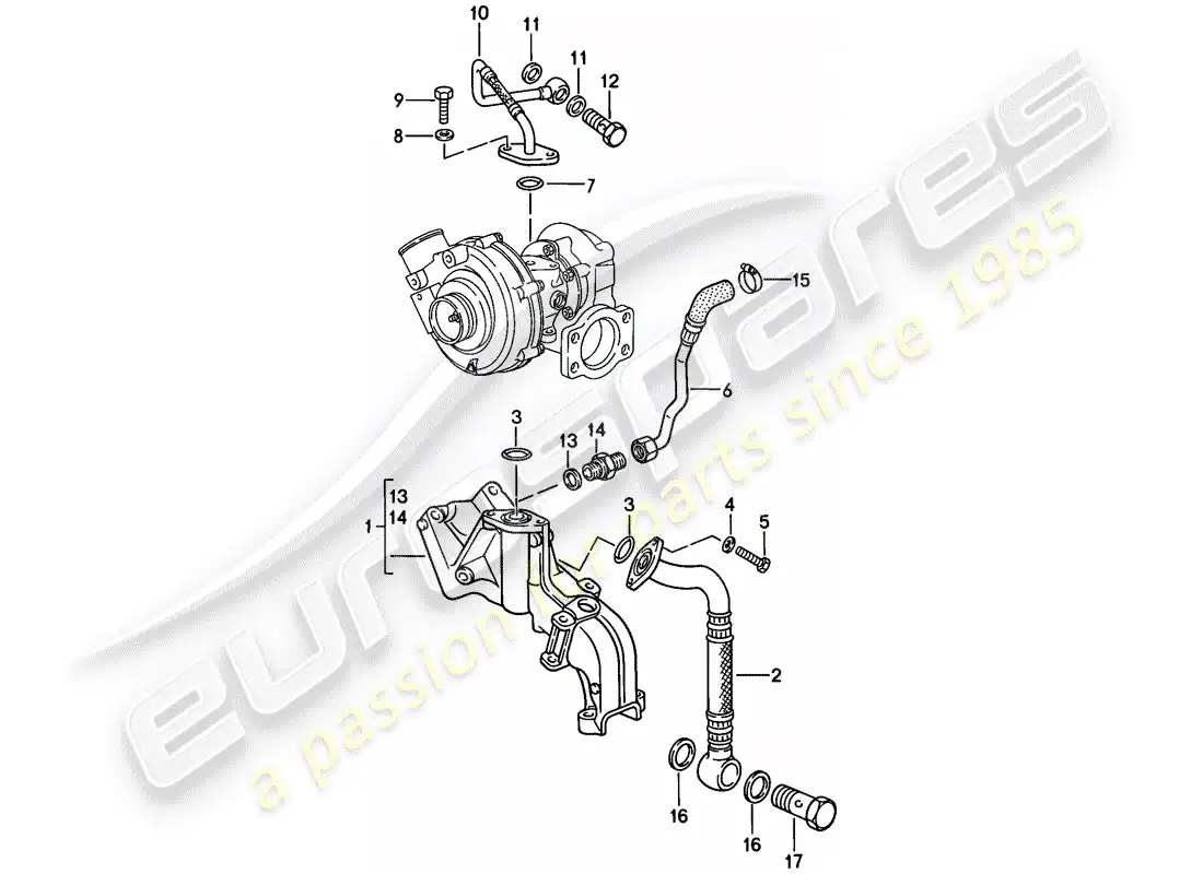 porsche 1986 (944) lubricación del motor - - turbocompresor de gases de escape diagrama de piezas