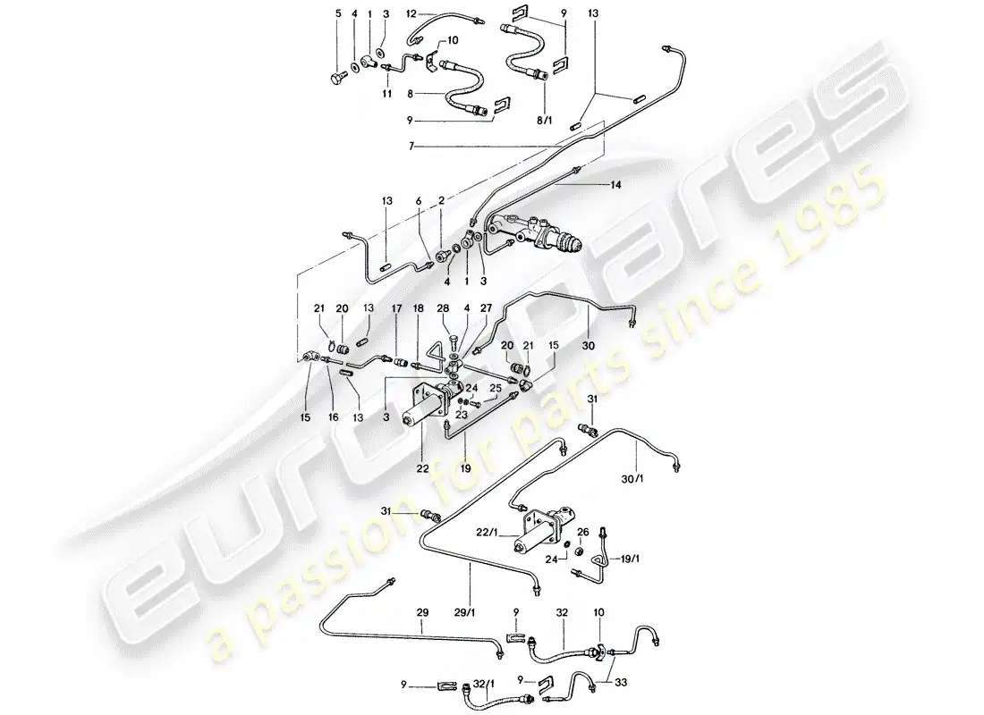 porsche 1971 (914) líneas de freno diagrama de piezas