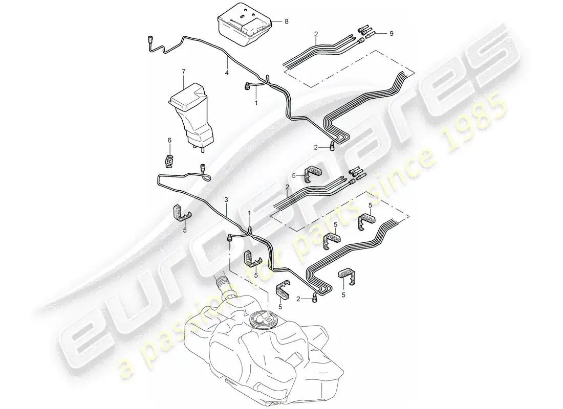 porsche 2008 (997-1 turbo / gt2) diagrama de piezas del sistema de combustible