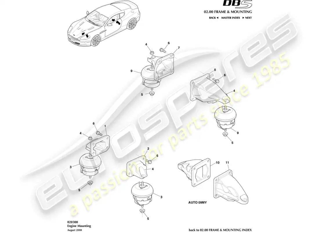 aston martin dbs (2014) soportes del motor diagrama de piezas
