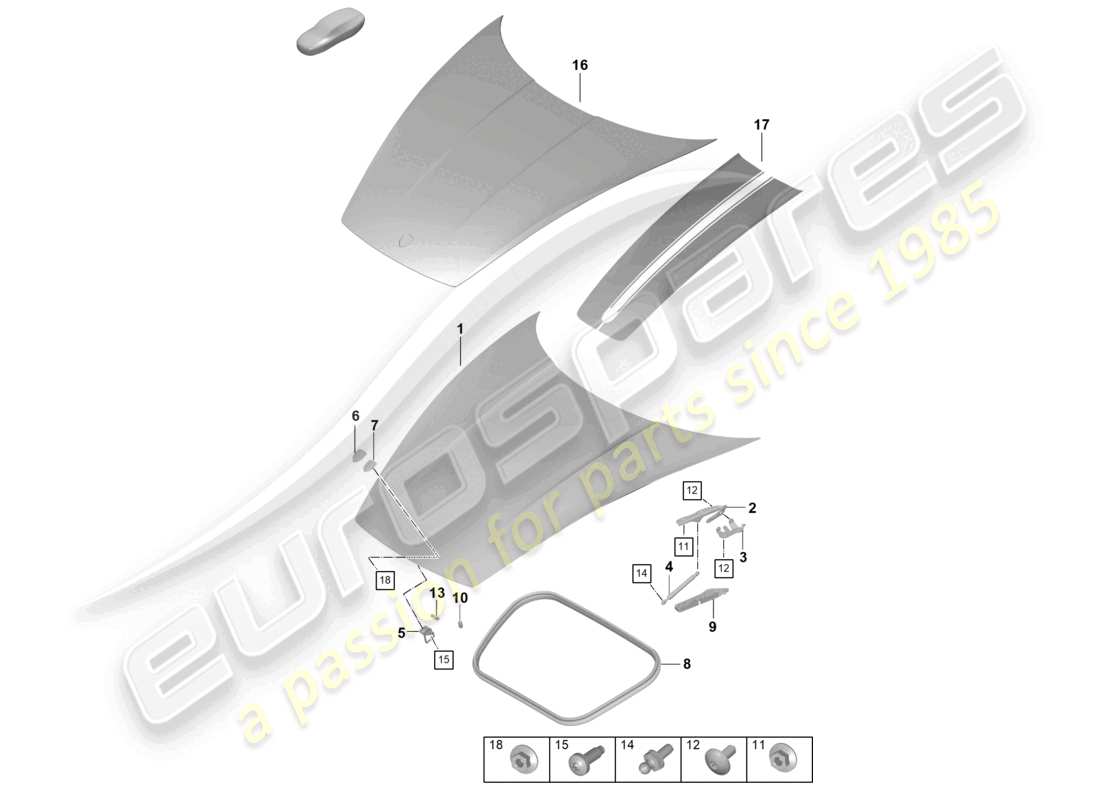 porsche 2026 (992-2 turbo / s) diagrama de piezas del capó