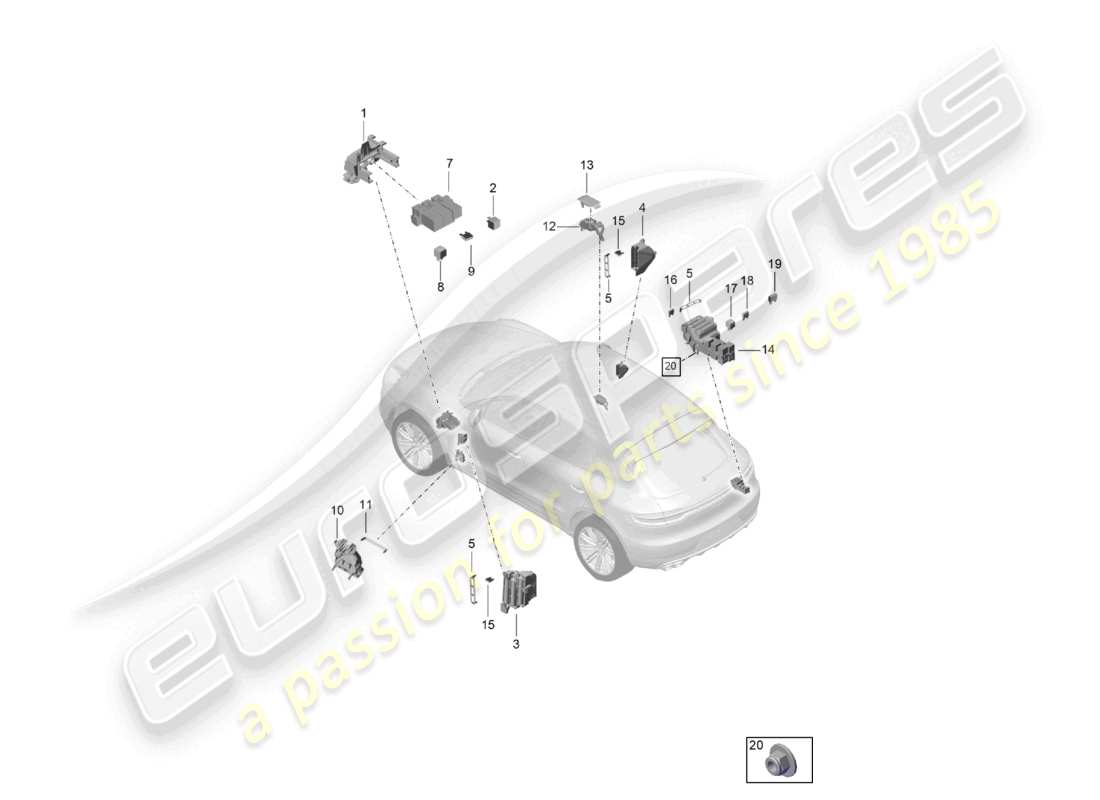 porsche 2021 (macan) placa de relé de la caja de fusibles diagrama de piezas