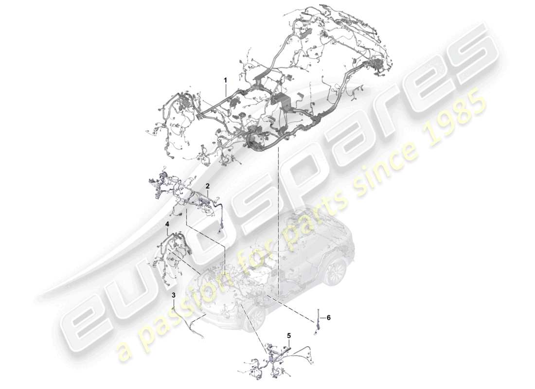 porsche 2021 (cayenne e3 9ya/9yb) diagrama de piezas del arnés de cableado del tablero de instrumentos del habitáculo y de la sección parcial