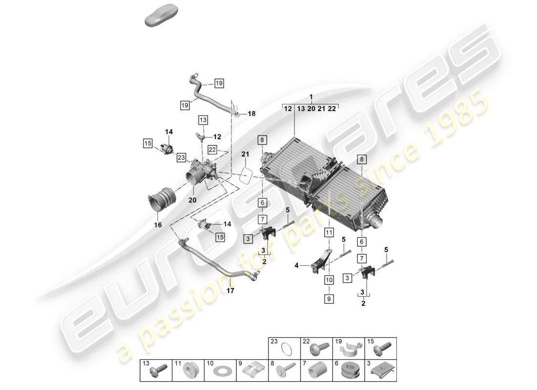 porsche 2021 (992-1 turbo / s) diagrama de piezas del enfriador de aire de carga