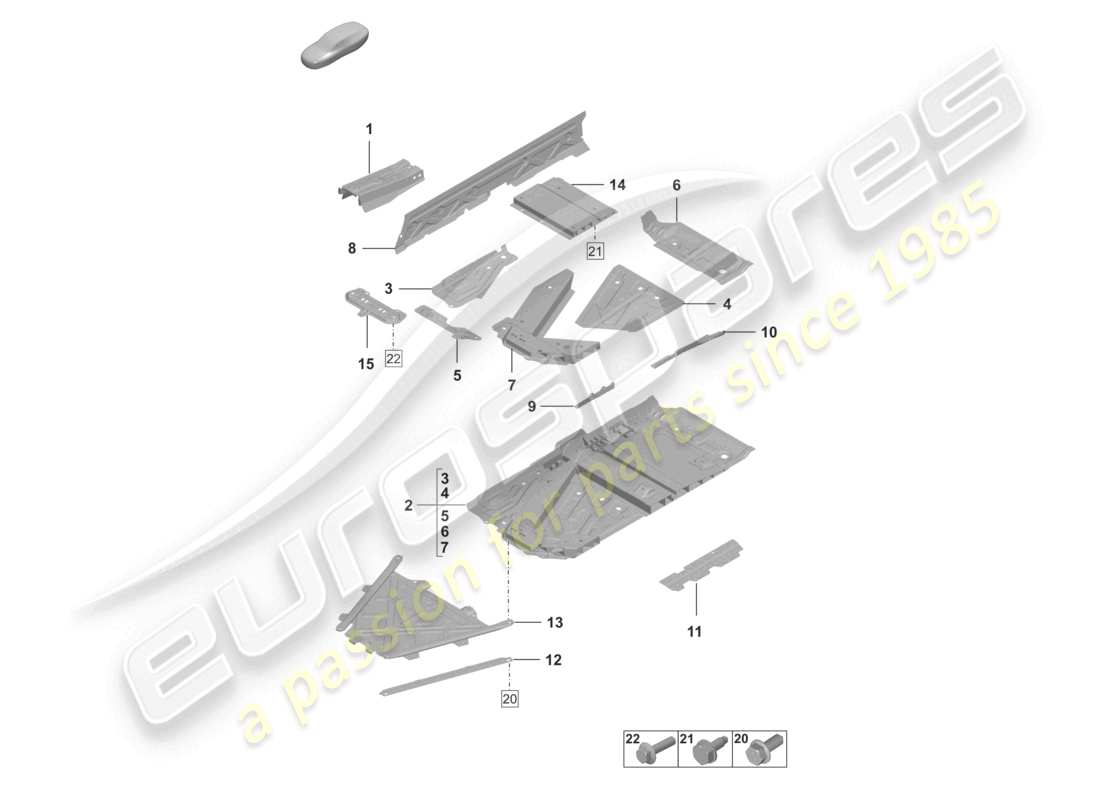 porsche 2025 (992-2 turbo / s) diagrama de piezas del túnel de placa inferior