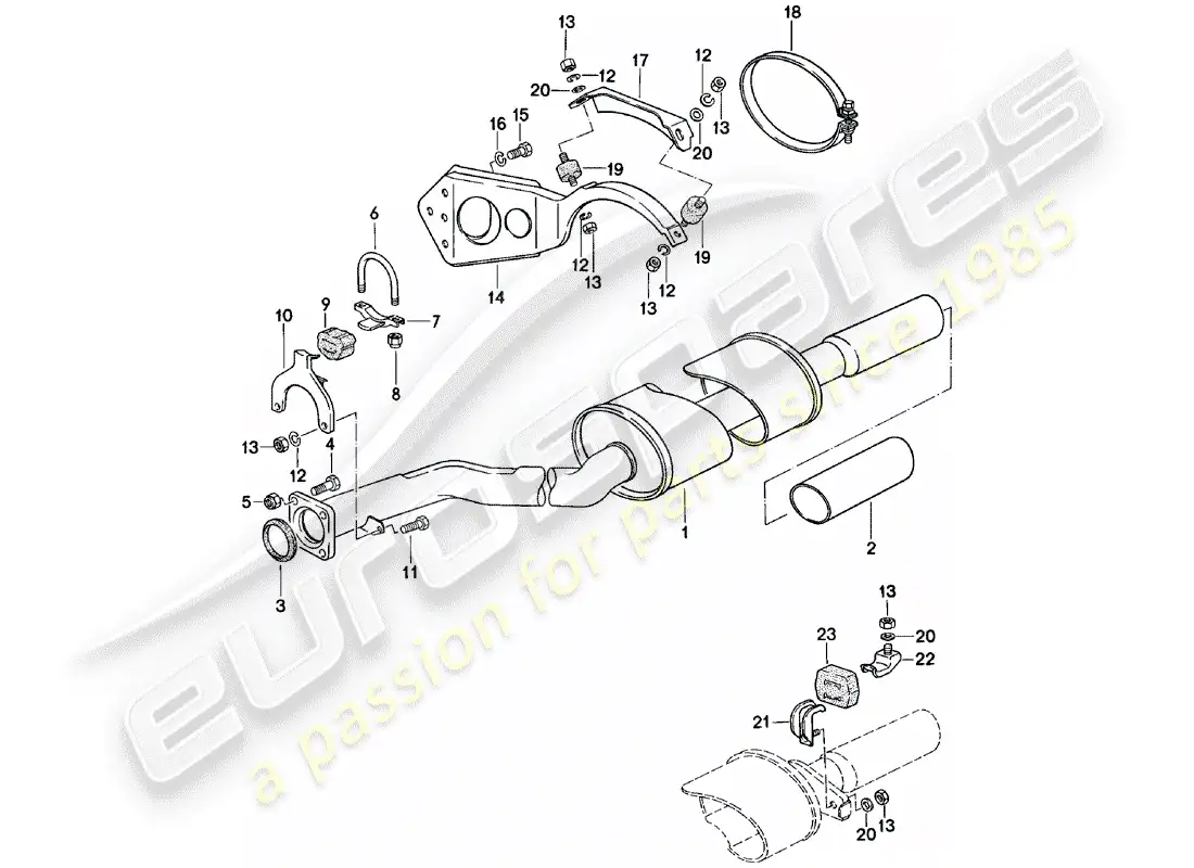 porsche 1983 (924) sistema de escape - silenciador de escape, trasero diagrama de piezas