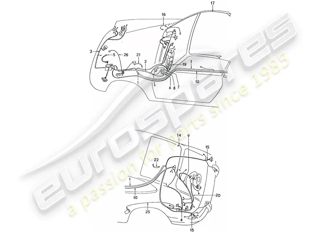 porsche 1977 (911) cableando arneses diagrama de piezas