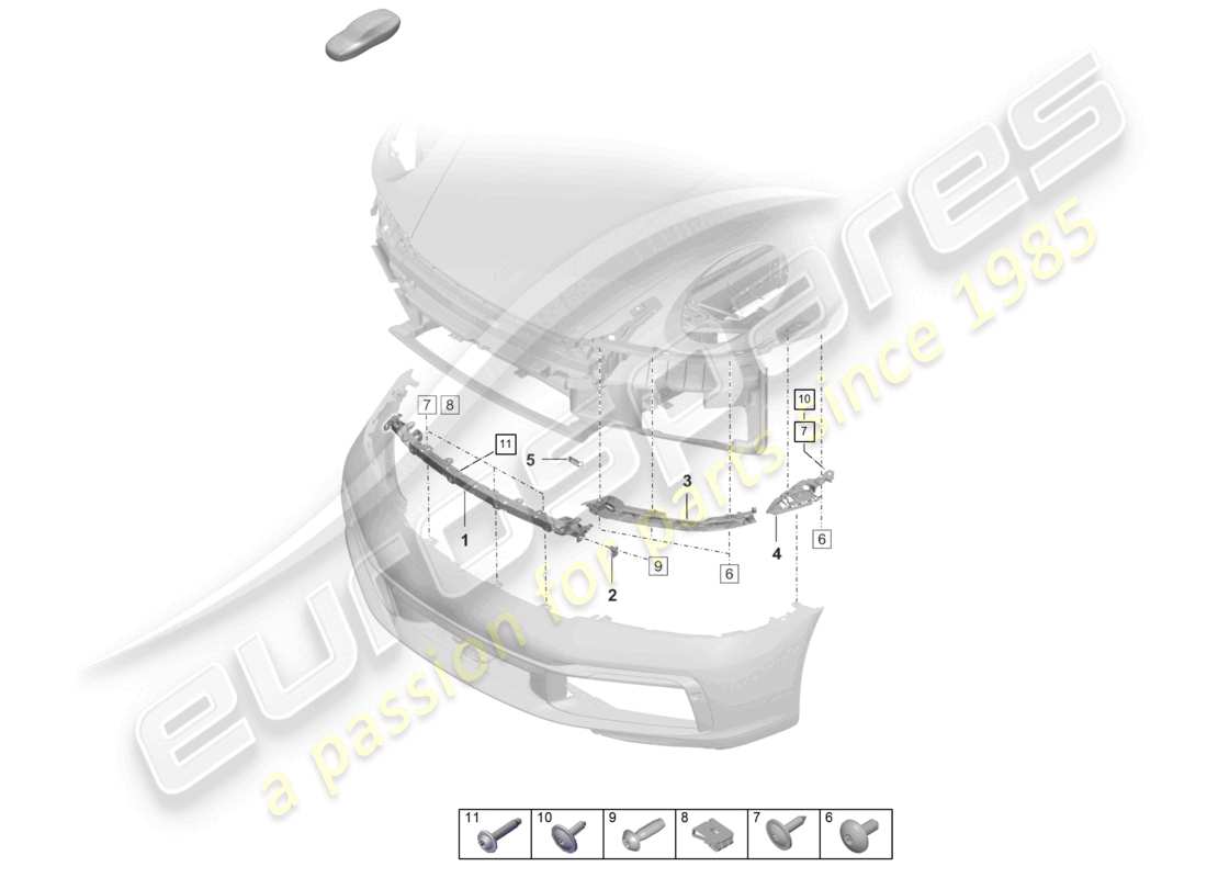 porsche 2026 (992-2 turbo / s) diagrama de piezas de sujeción del parachoques delantero