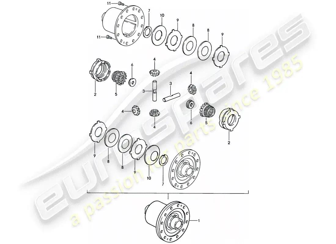 porsche 1982 (928) diferencial de deslizamiento limitado - caja de cambios manual diagrama de piezas