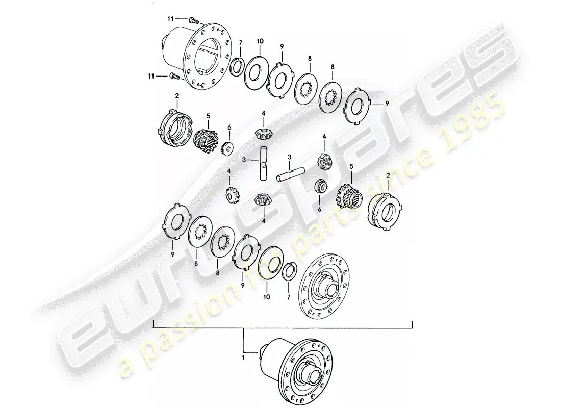 porsche 1983 (928) diferencial de deslizamiento limitado - caja de cambios manual diagrama de piezas