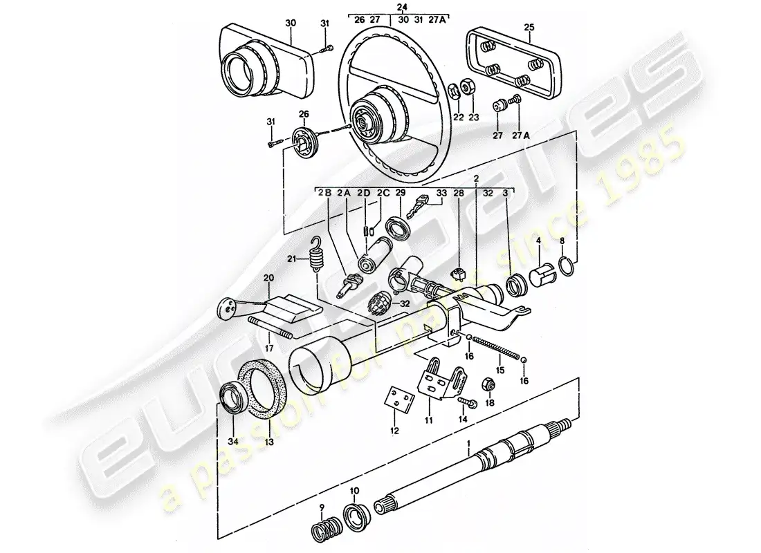 porsche 1992 (928) piezas de dirección - volante diagrama de piezas
