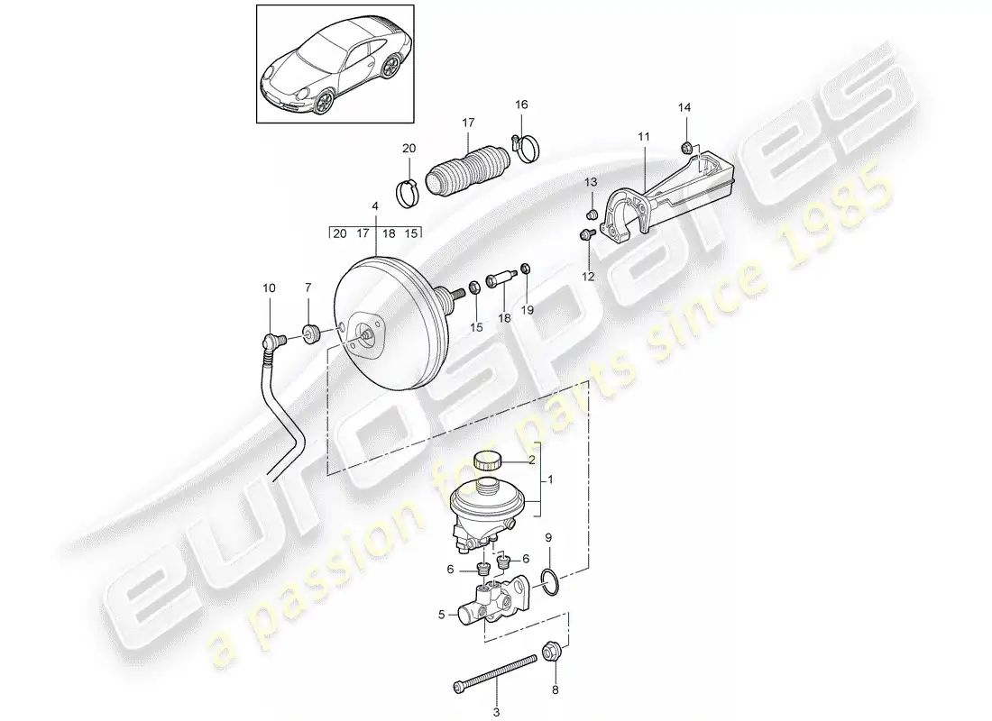 porsche 2009 (997-2) cilindro maestro del freno diagrama de piezas